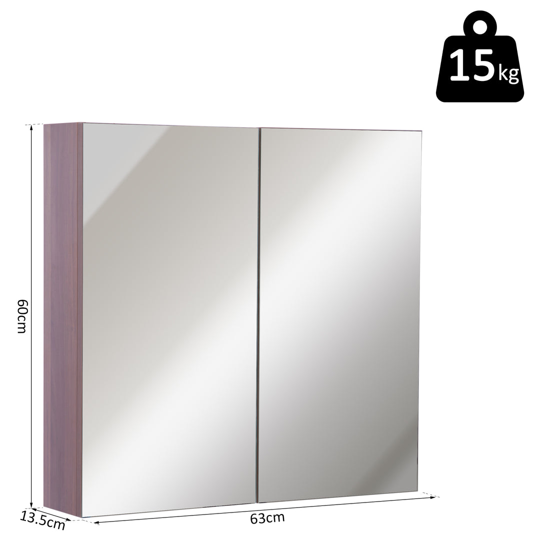 Kleankin Glass Bathroom Mirror Cabinet, Walnut