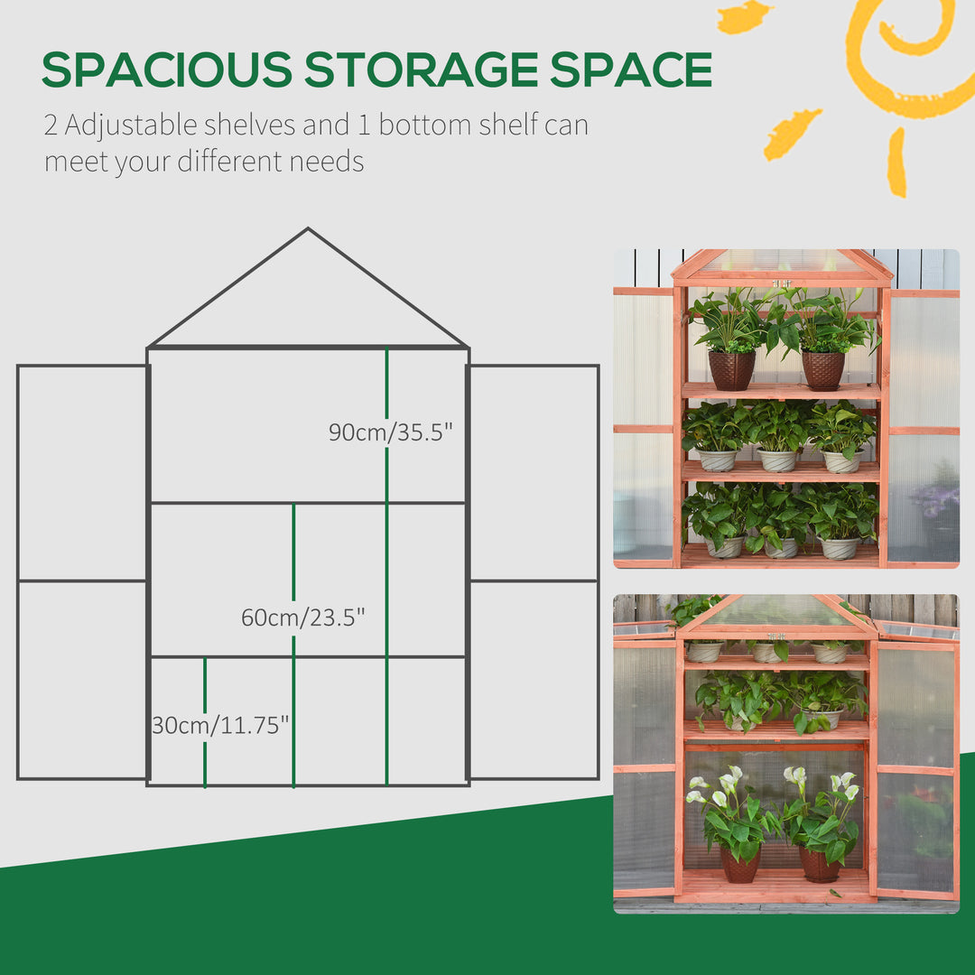 3-Tier Wooden Cold Frame Greenhouse Garden Polycarbonate Grow House w/ Adjustable Shelves