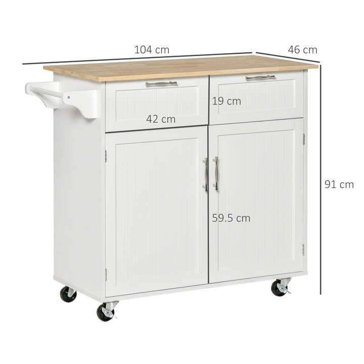 Modern Rolling Kitchen Island Storage Kitchen Cart Utility Trolley with Rubberwood Top