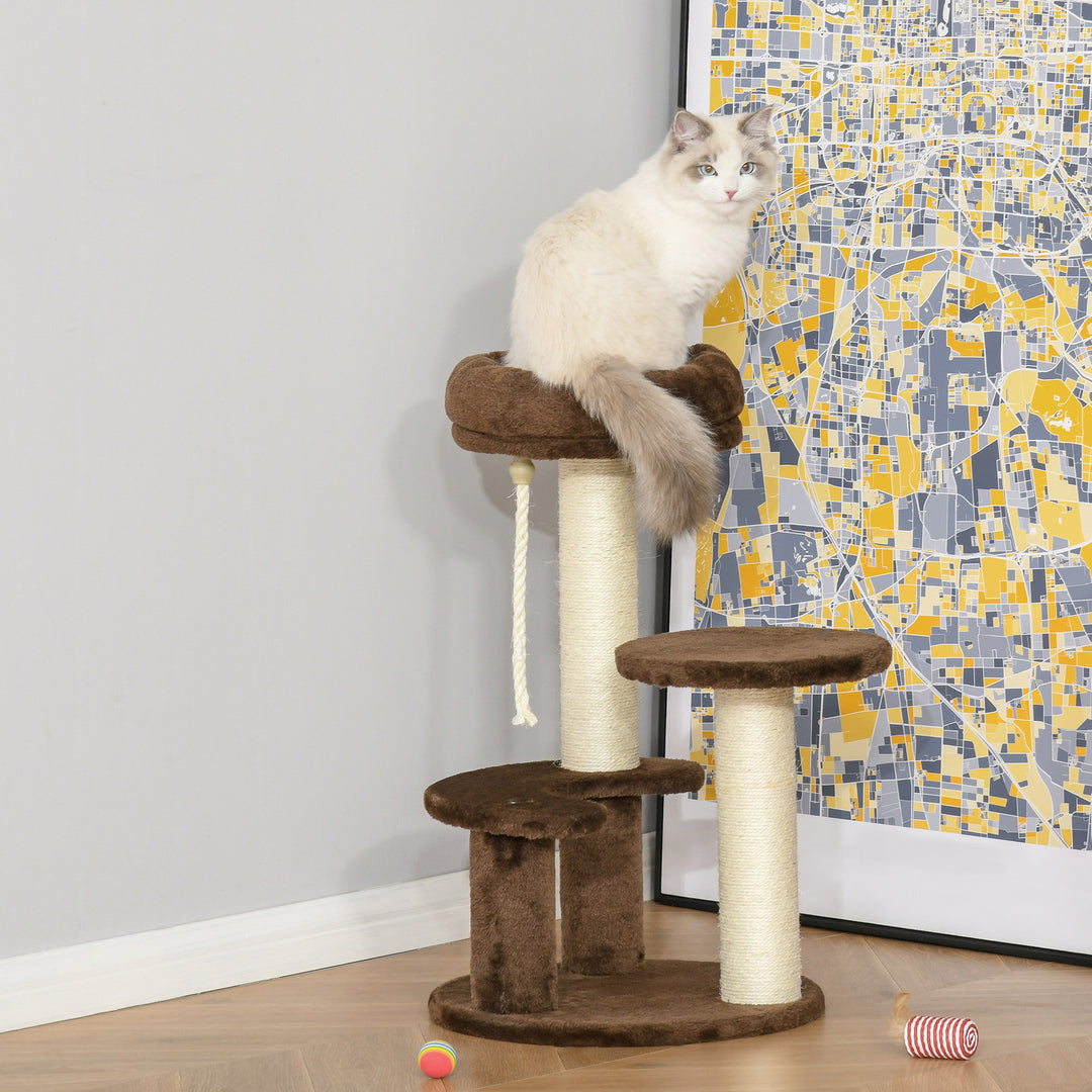 65 cm Cat Tree Cat Scratching Post Kitty Scratcher Kitten Activity Center Scratching Post Playhouse 2 Perch w/ Hanging Sisal Rope