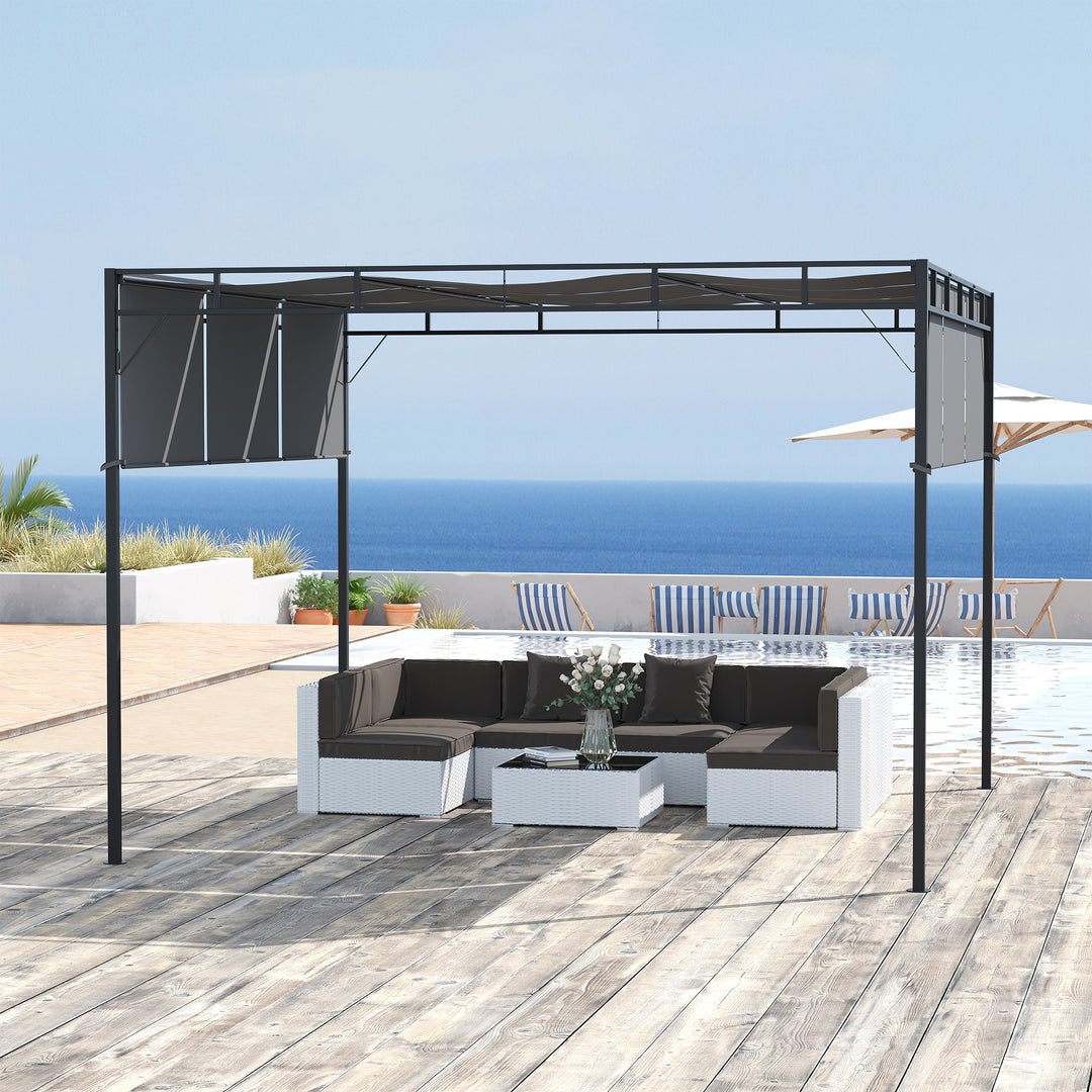 3 x 3(m) Steel Pergola Gazebo Garden Shelter with Retractable Roof Canopy for Outdoor