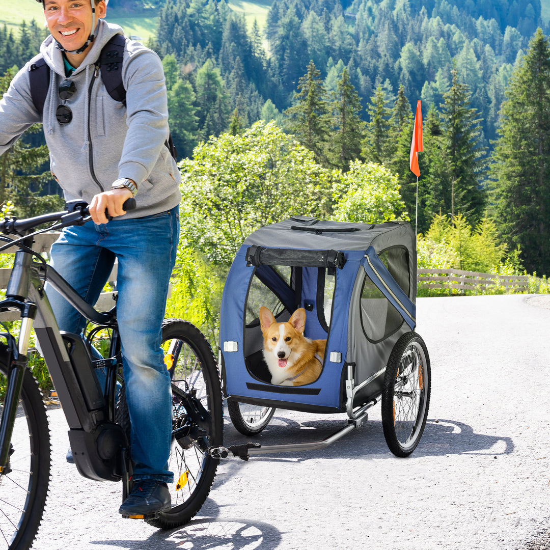 Dog Bike Trailer Pet Bicycle Trailer Foldable Dog Cat Bike Carrier with Suspension- Blue