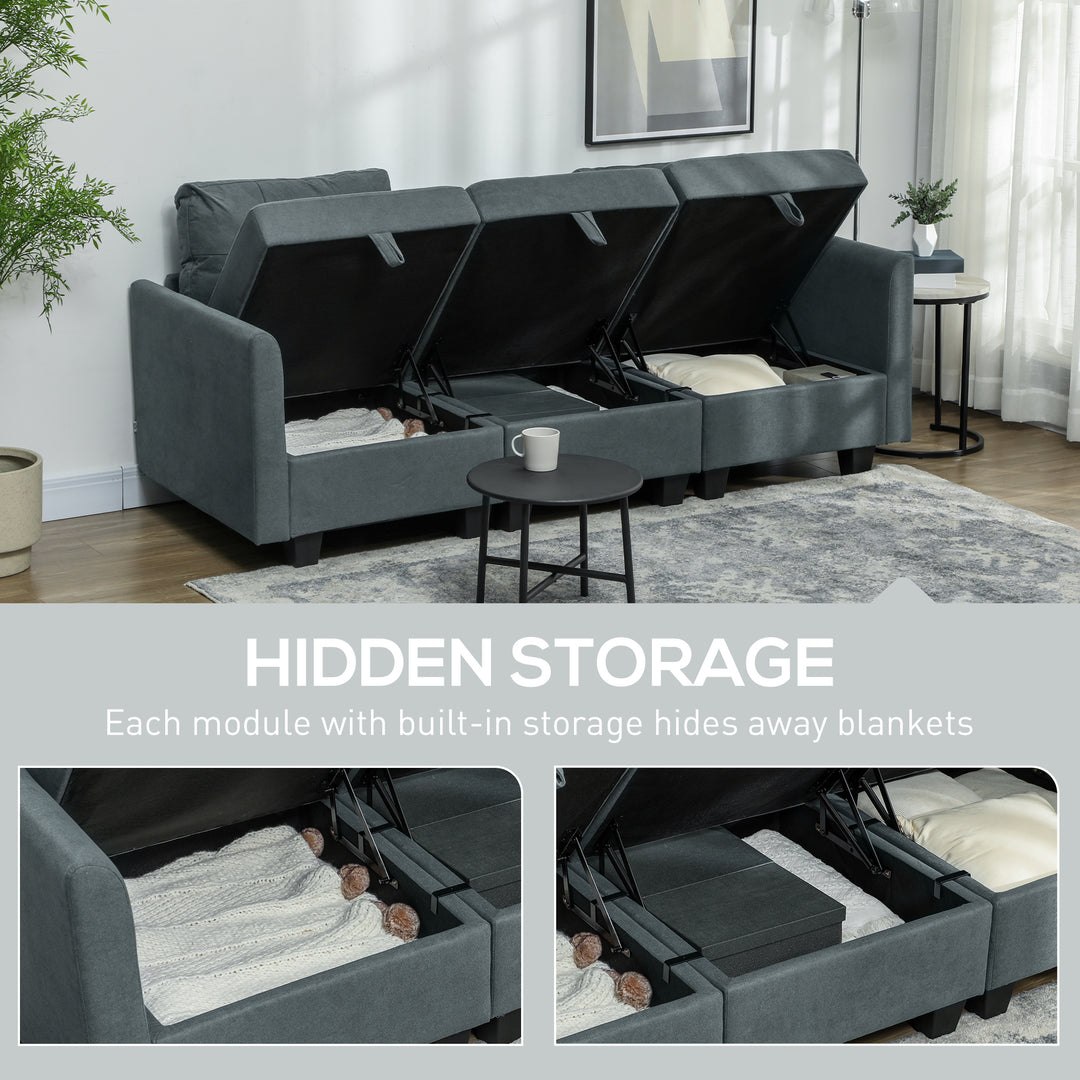 Dark Grey L Shape Modular Storage Sofa