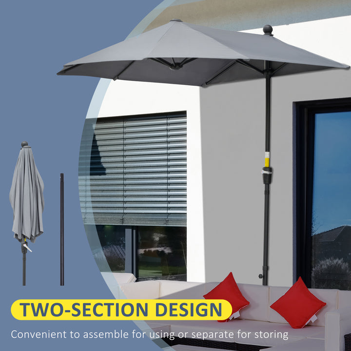 2m Half Parasol Market Umbrella Garden Balcony Parasol with Crank Handle