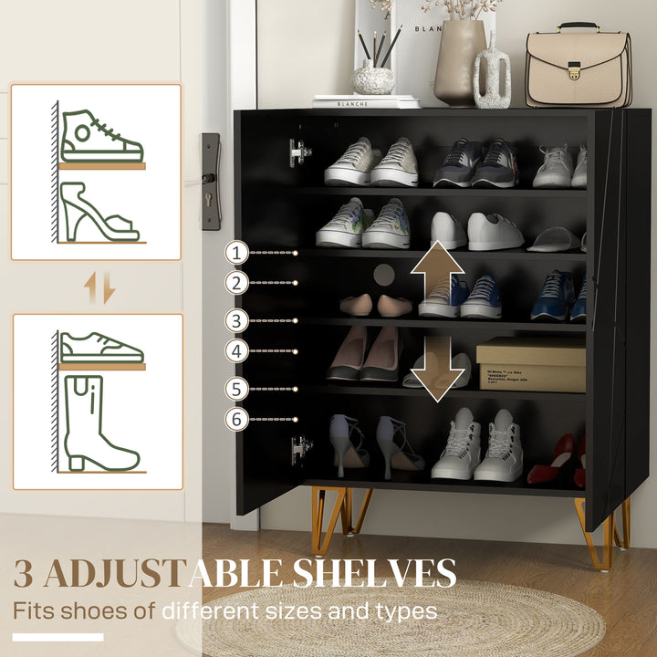 HOMCOM Narrow Shoe Storage Cabinet with Soft-Close Hinges, Adjustable Shelves