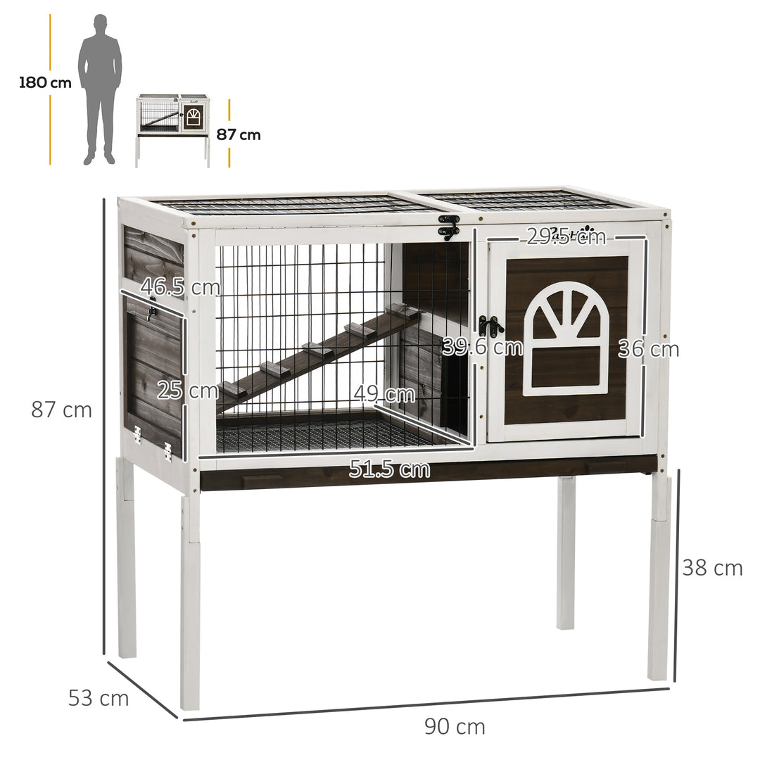 Wooden Rabbit Hutch with Openable Roof