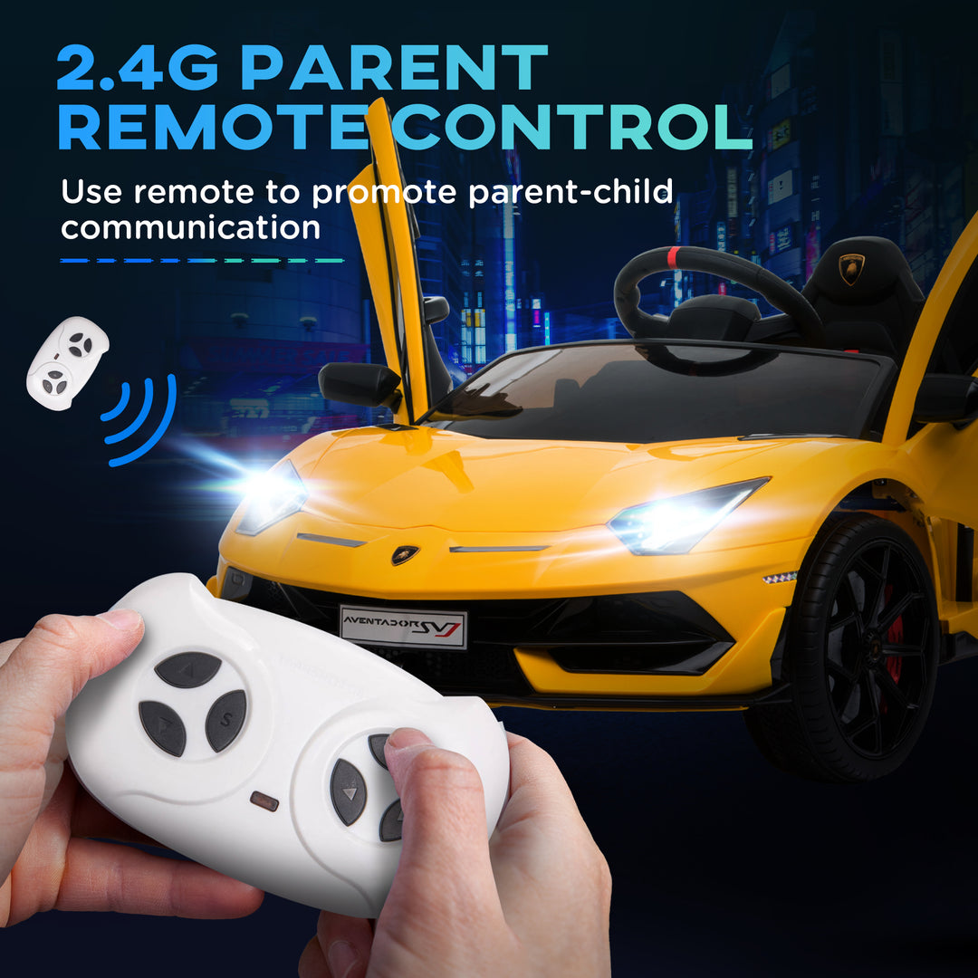 Kids Electric Ride On Car Compatible 12V Battery-powered Lamborghini Aventador Sports Racing Car Toy w/ Parental Remote Control