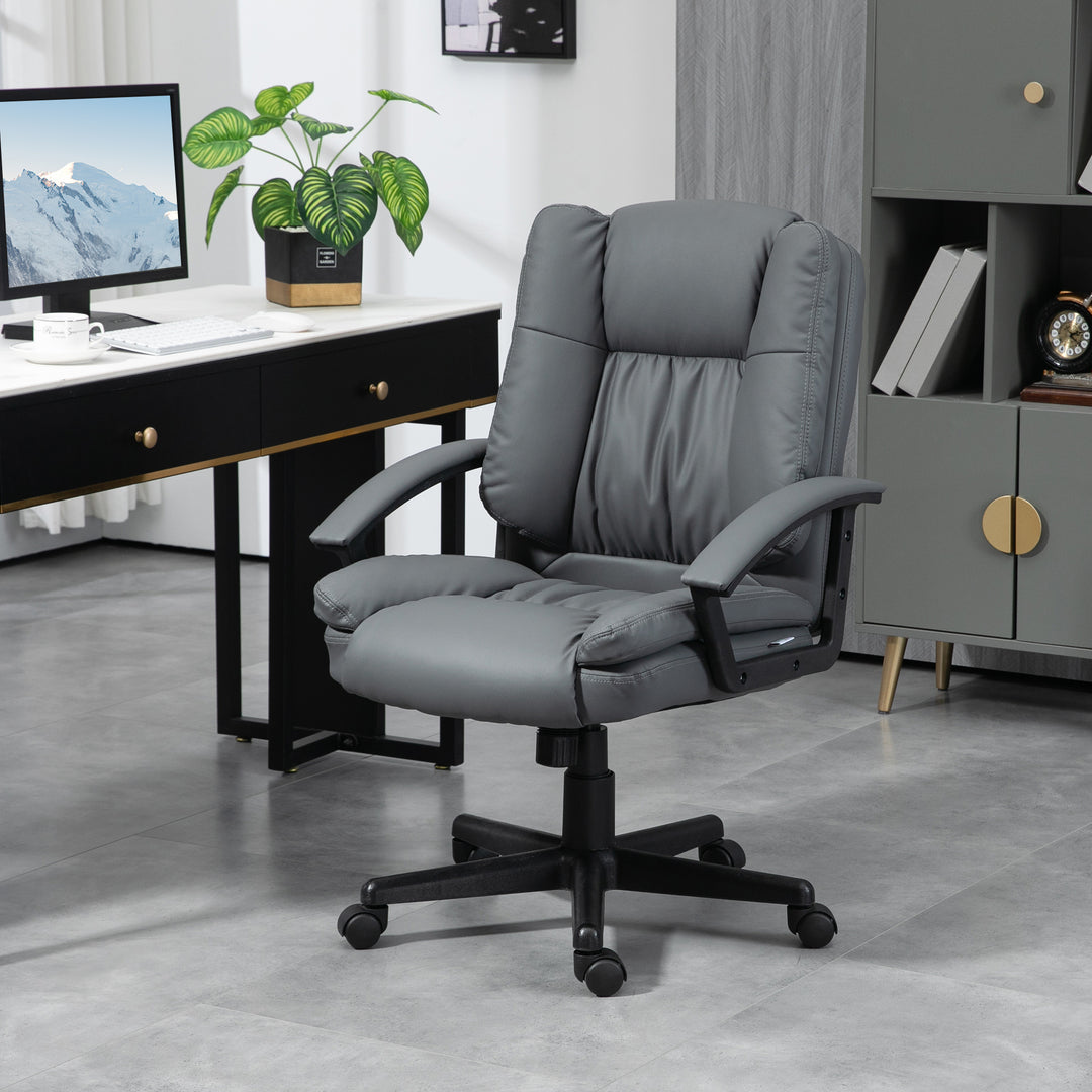 HOMCOM Faux Leather Office Chair, Mid-Back, Adjustable Height, Swivel, Dark Grey