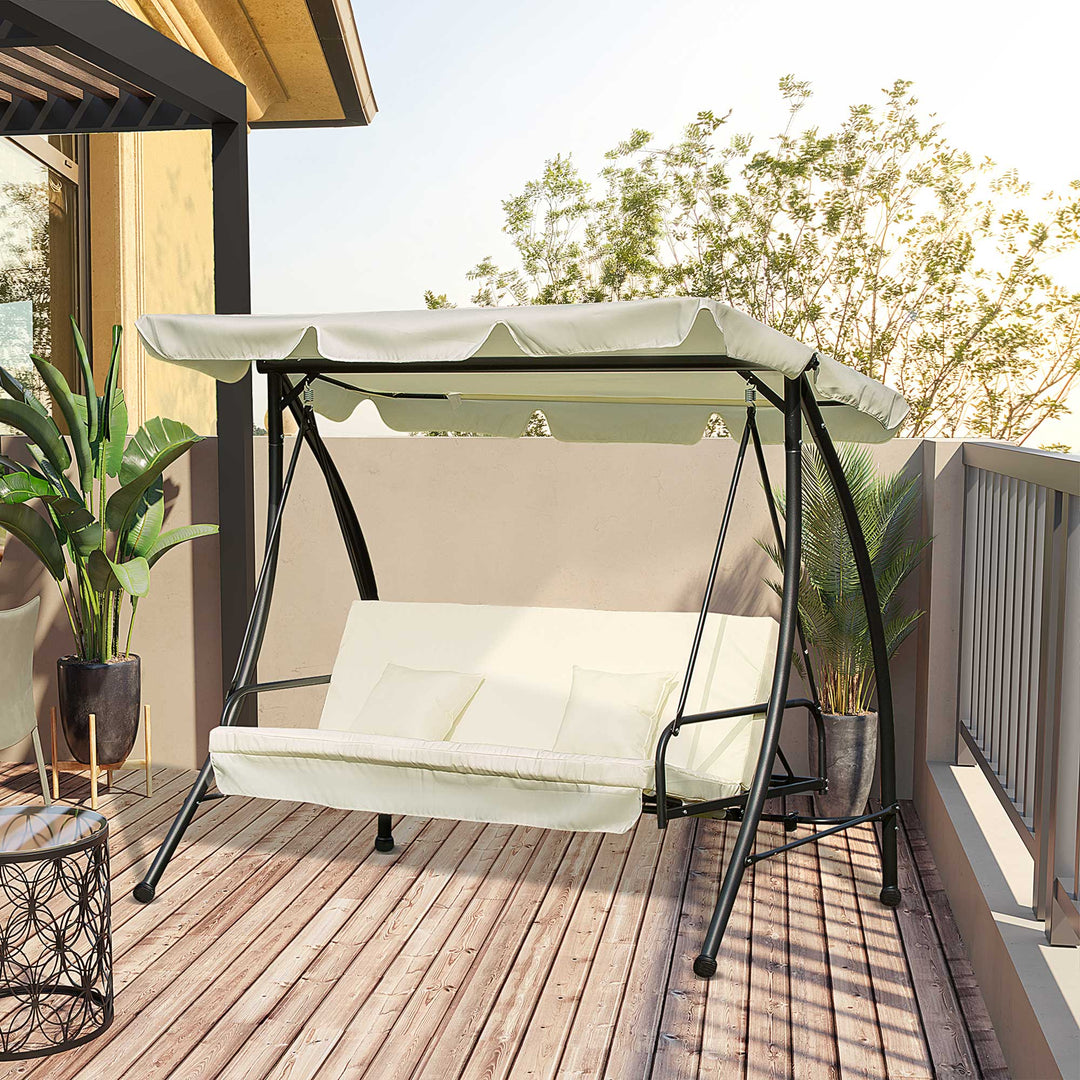 3 Seater Swing Chair 2-in-1 Hammock Bed Patio Garden Chair with Adjustable Canopy and Cushions