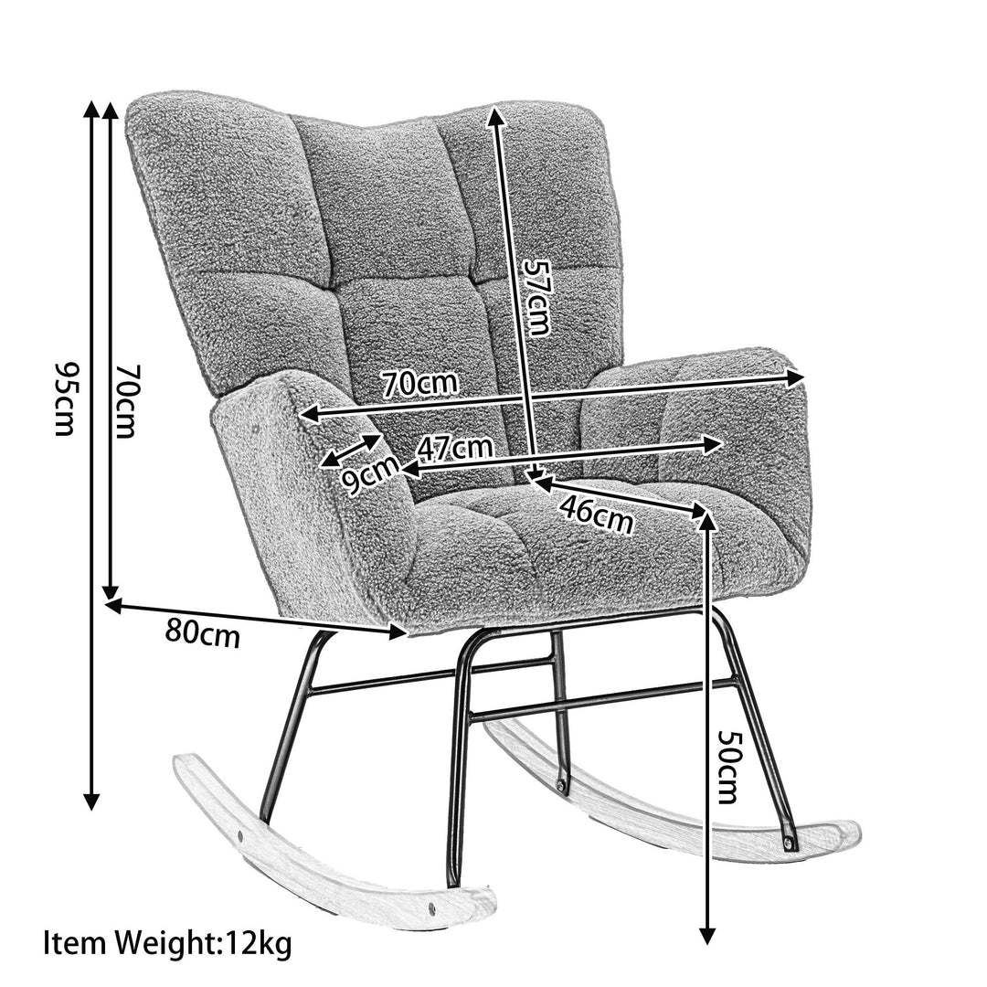 Mid Century Modern Teddy Fabric Tufted Upholstered Rocking Chair with Padded Seat