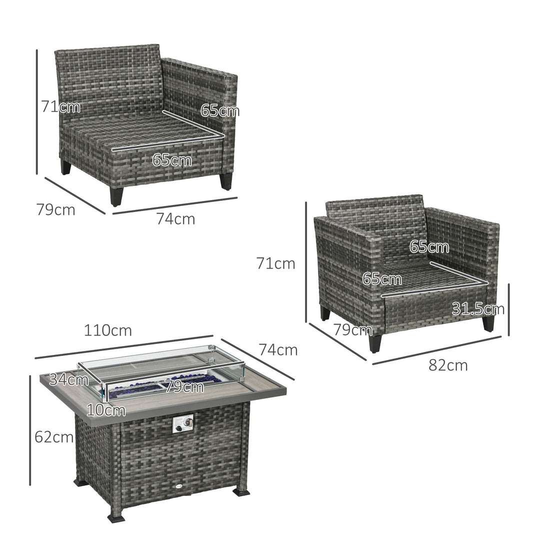 5-Piece Rattan Patio Furniture Set with Gas Fire Pit Table