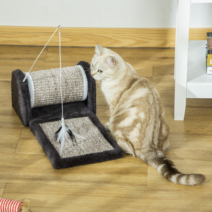 Sisal Scratching Mat: Kitten Playtime Companion with Roller & Feather Toy