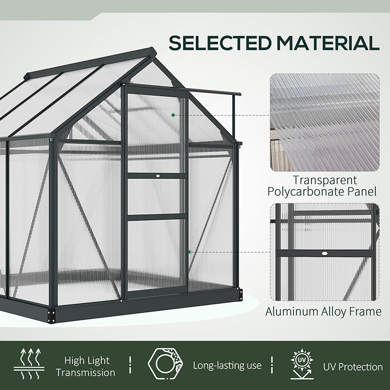 6 x 6 ft Clear Polycarbonate Greenhouse Large Walk-In Green House Garden Plants Grow House w/ Slide Door and Push-Open Window