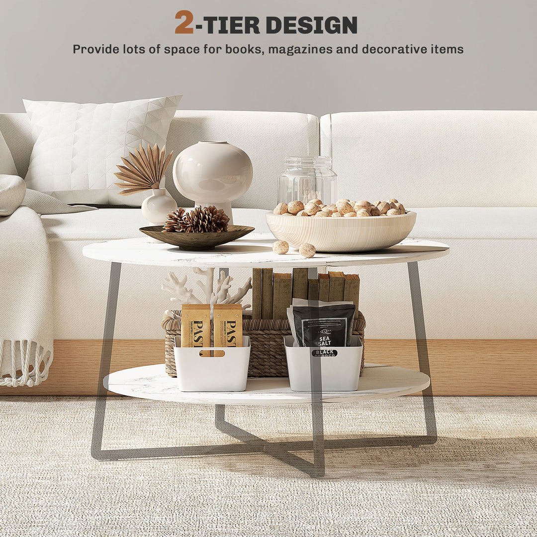 2-Tier Round Coffee Table with Storage Shelf