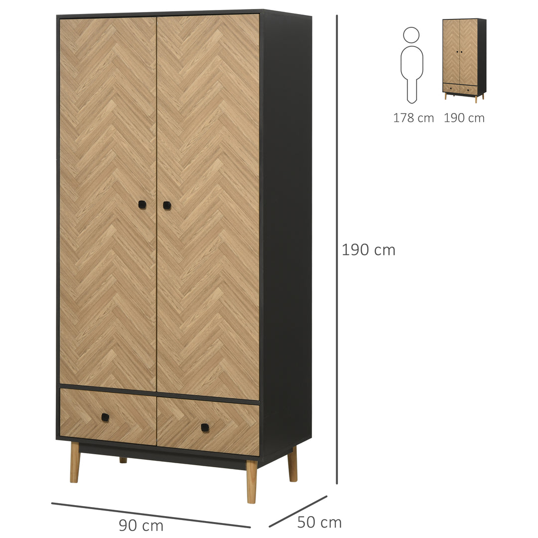 HOMCOM Modern Wardrobe with Wood Grain, 2 Drawers