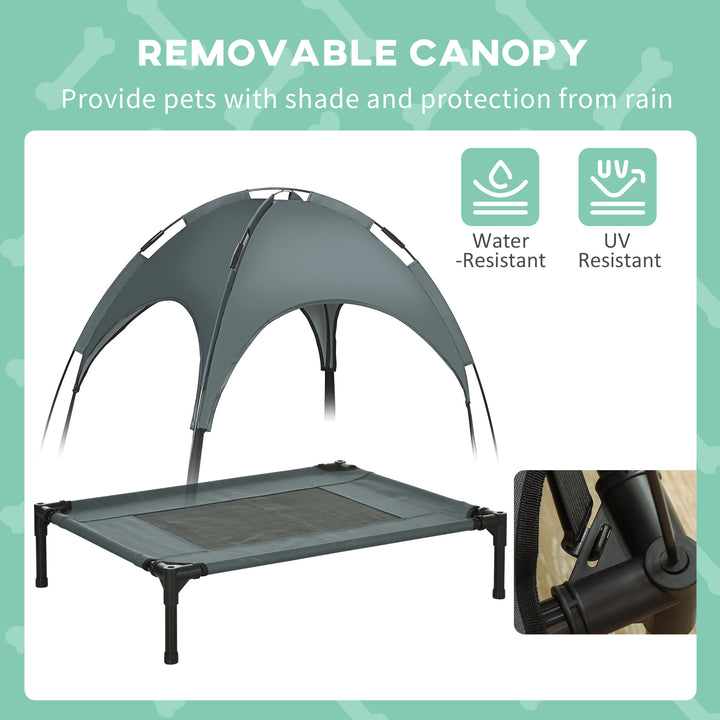 Elevated Dog Bed: Waterproof Pet Cot with Breathable Mesh & UV Canopy for Medium Dogs - Grey