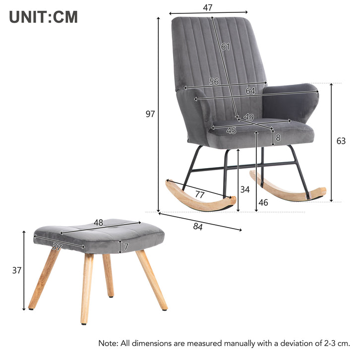 Footstool Armchair Rocking Chair with Metal Frame and Solid Wood Legs