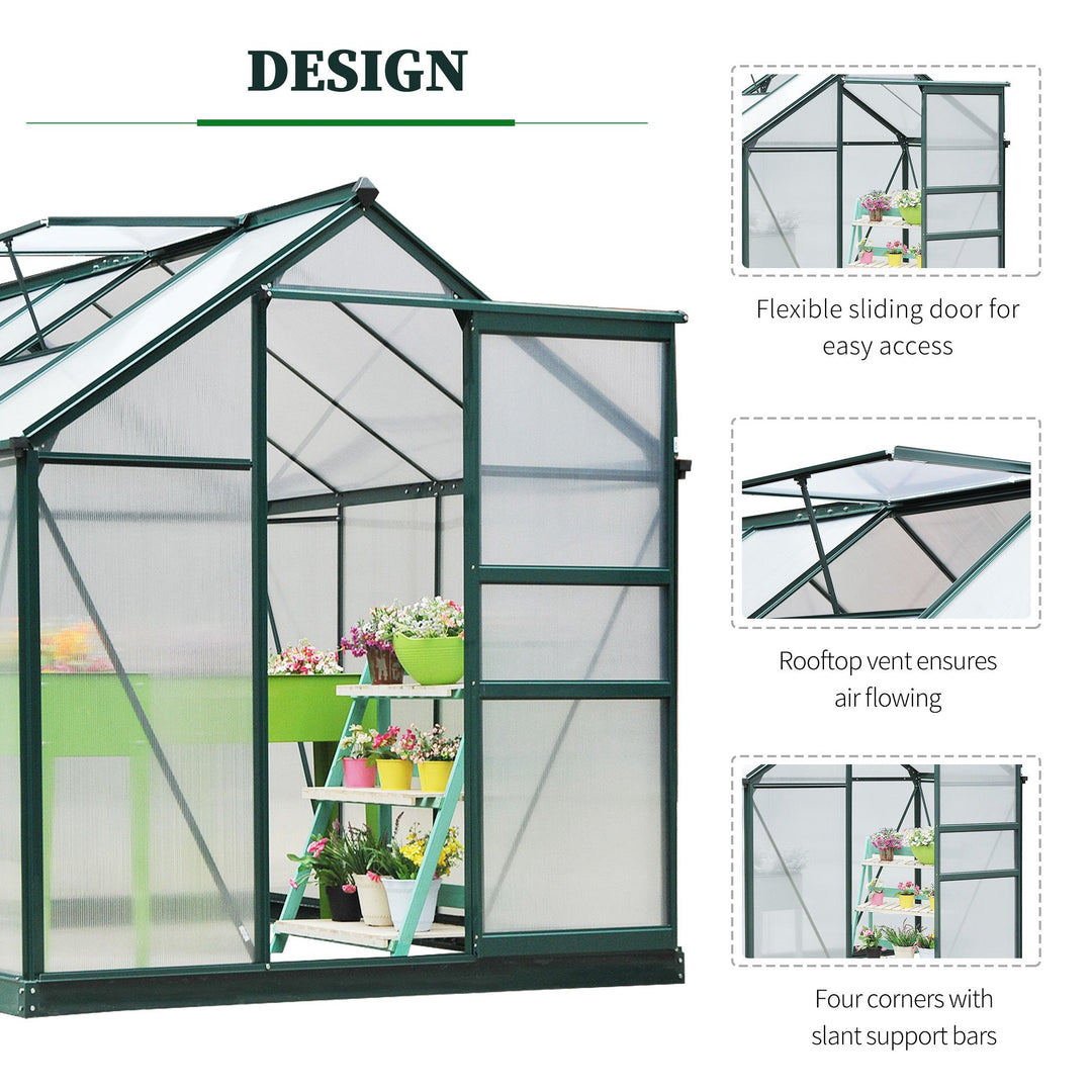 Large Walk-In Greenhouse Aluminium Frame Greenhouse Garden Plants Grow Galvanized Base w/ Slide Door