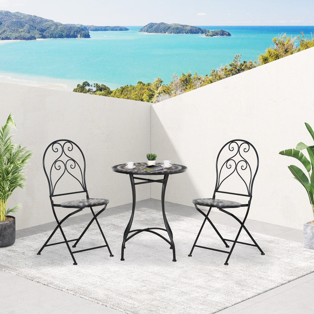 3 Piece Garden Outdoor Bistro Set with Coffee Table and 2 Folding Chairs