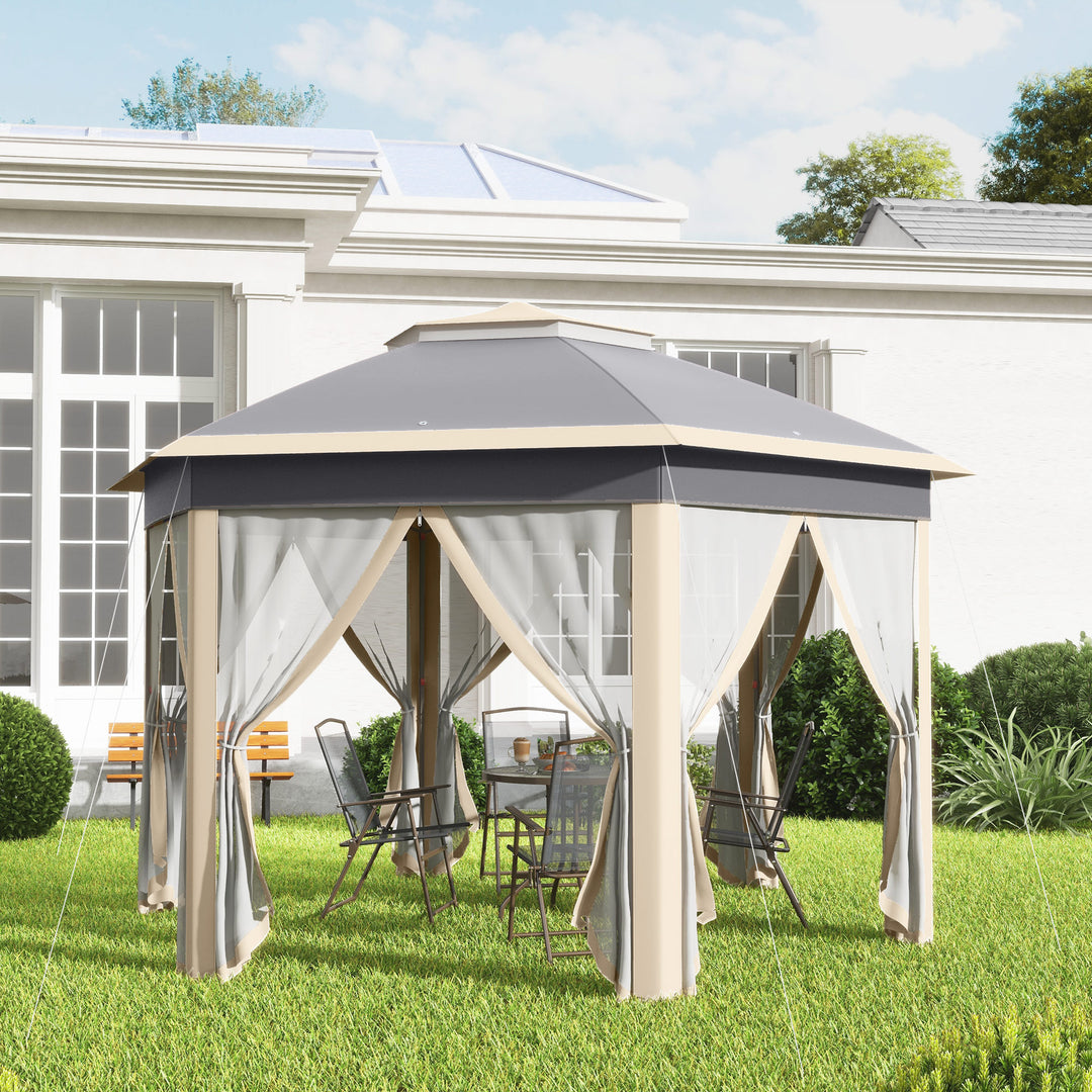 Hexagon Pop Up Gazebo Outdoor Patio Gazebo Double Roof Instant Shelter with Netting