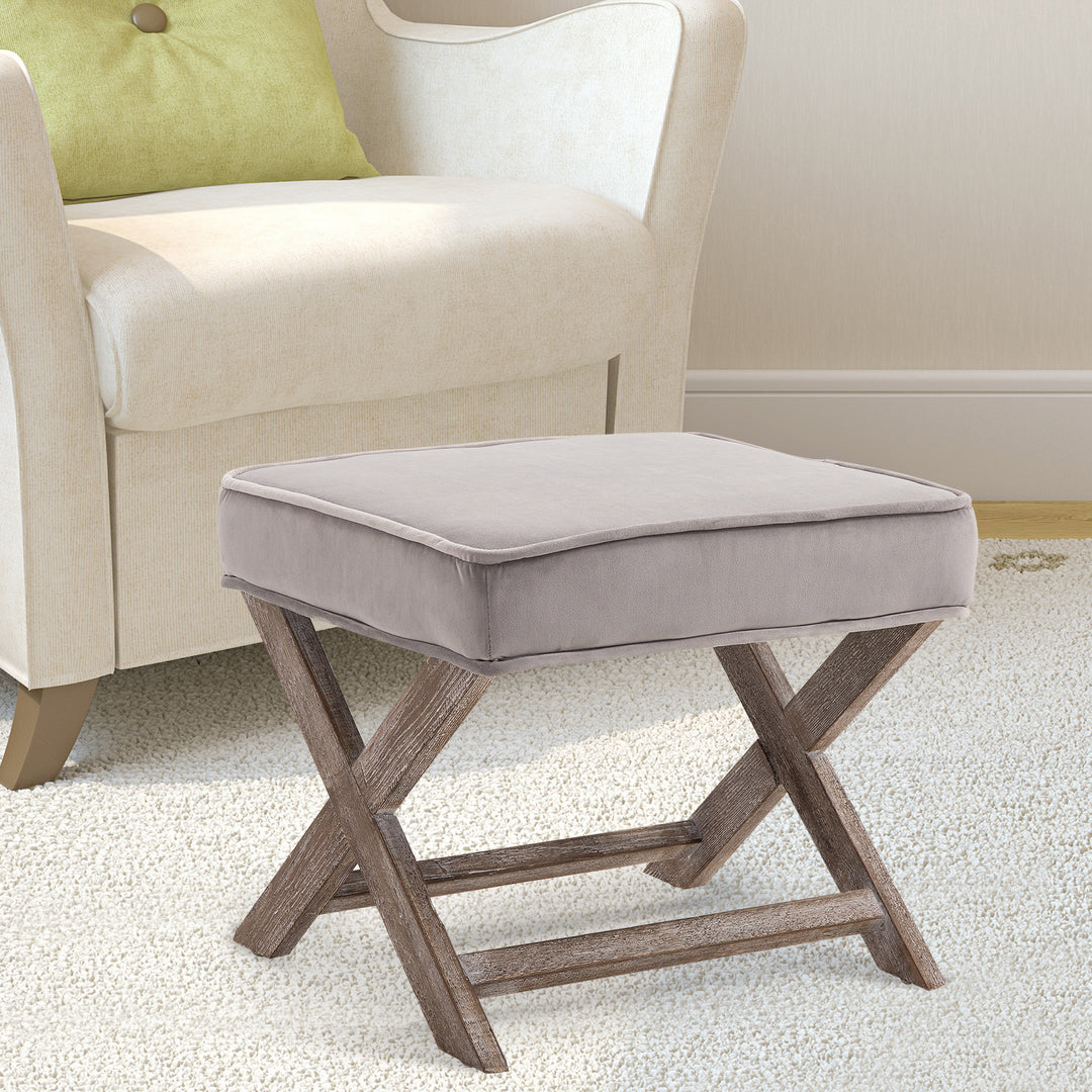 Padded Footstool with Velvet Cover and X Leg Chair