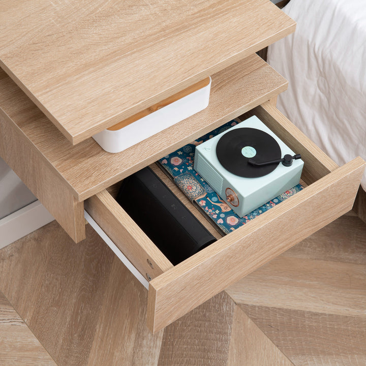 HOMCOM Floating Bedside Cabinet with Drawer and Open Shelf