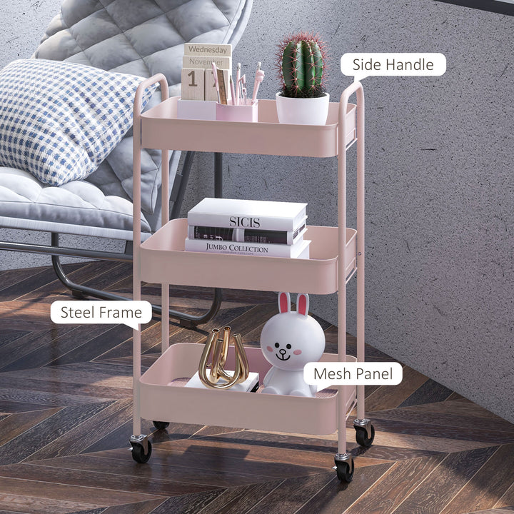 Three-Tier Steel Storage Trolley - Pink