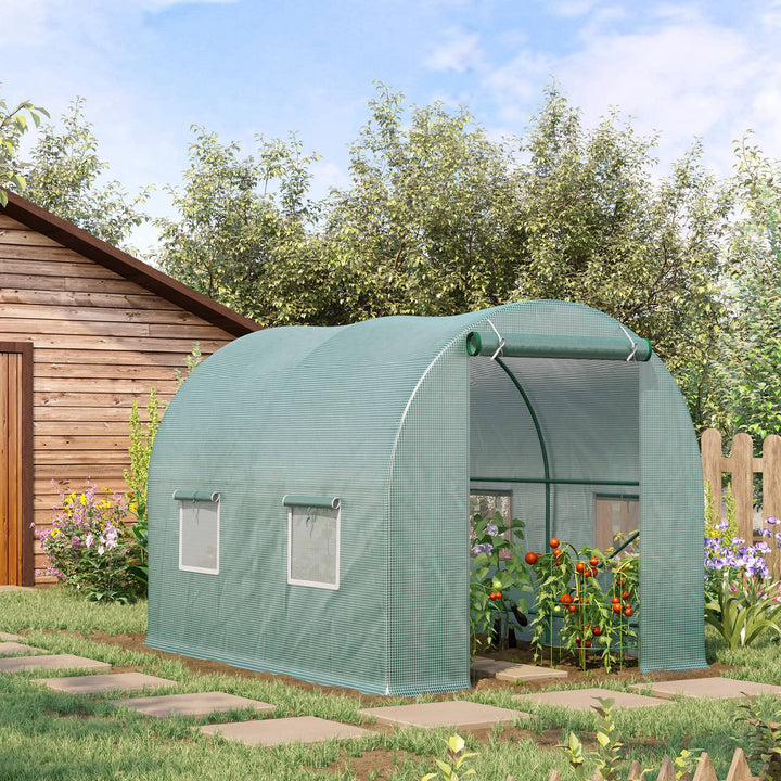 Walk-In Greenhouse Reinforced Polytunnel Greenhouse Garden Plants Grow Waterproof Cover Galvanised Base w/ Slide Door