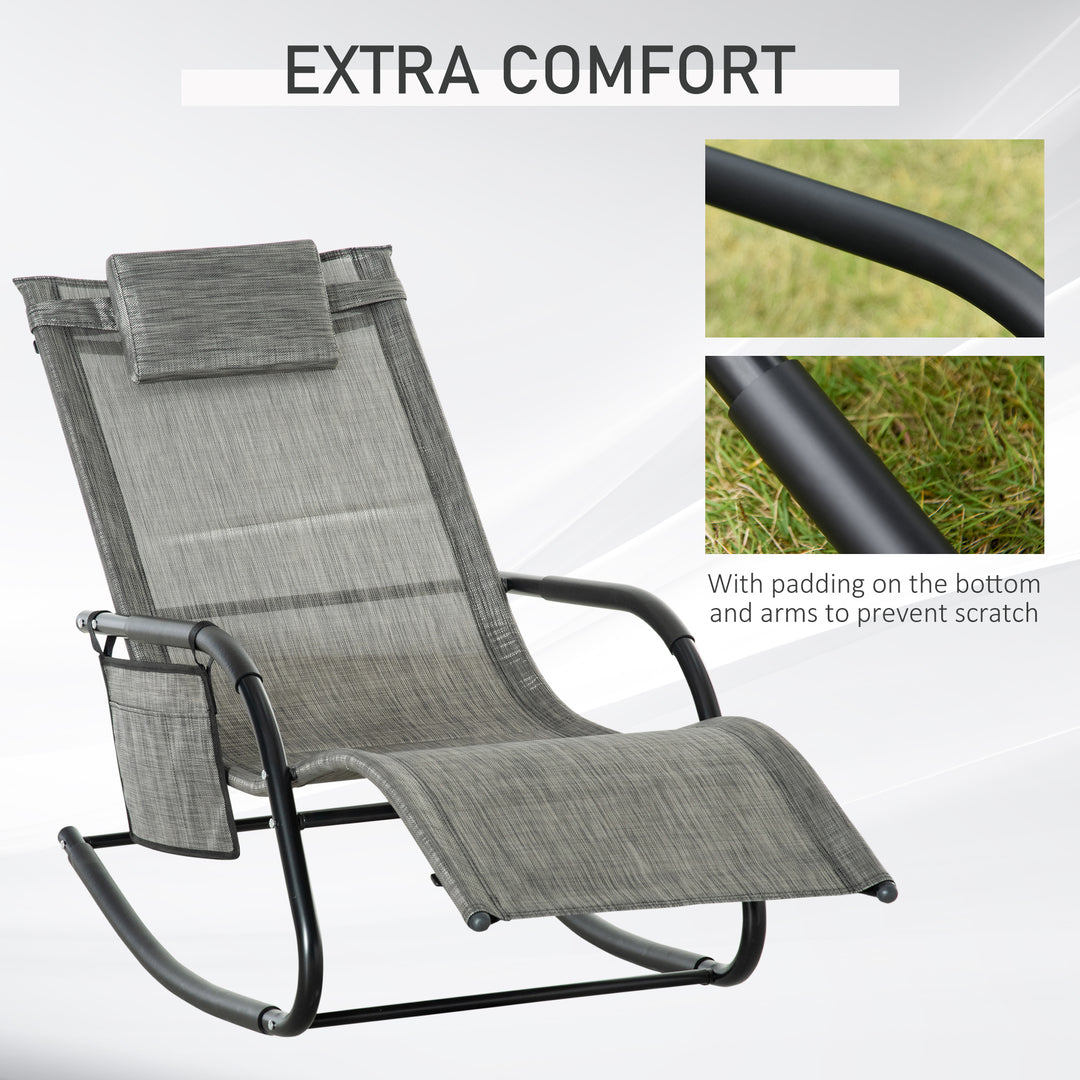 Breathable Mesh Rocking Chair Patio Rocker Lounge for Indoor & Outdoor Recliner Seat w/ Removable Headrest for Garden