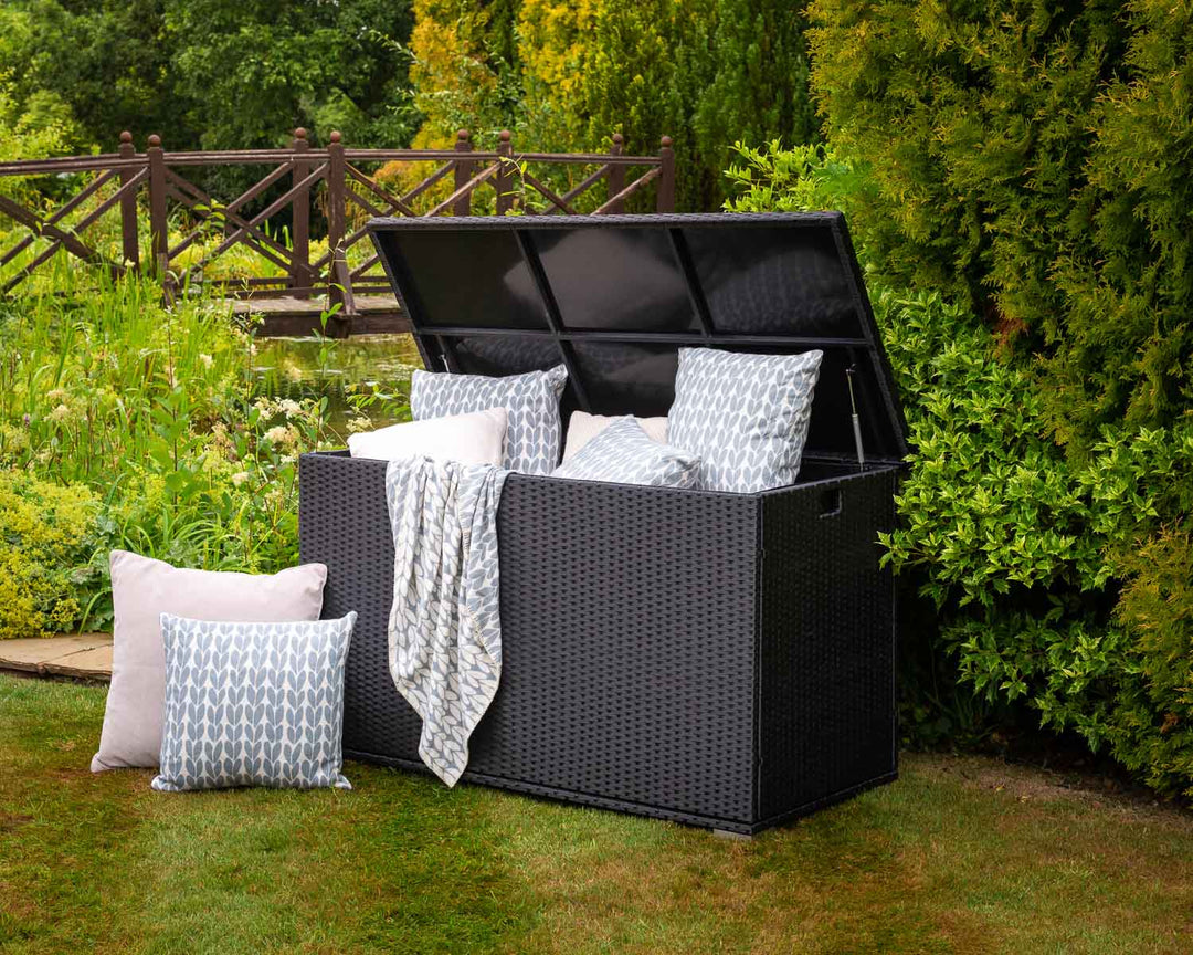 Outdoor Rattan Garden Storage Box in Black - Rattan Direct