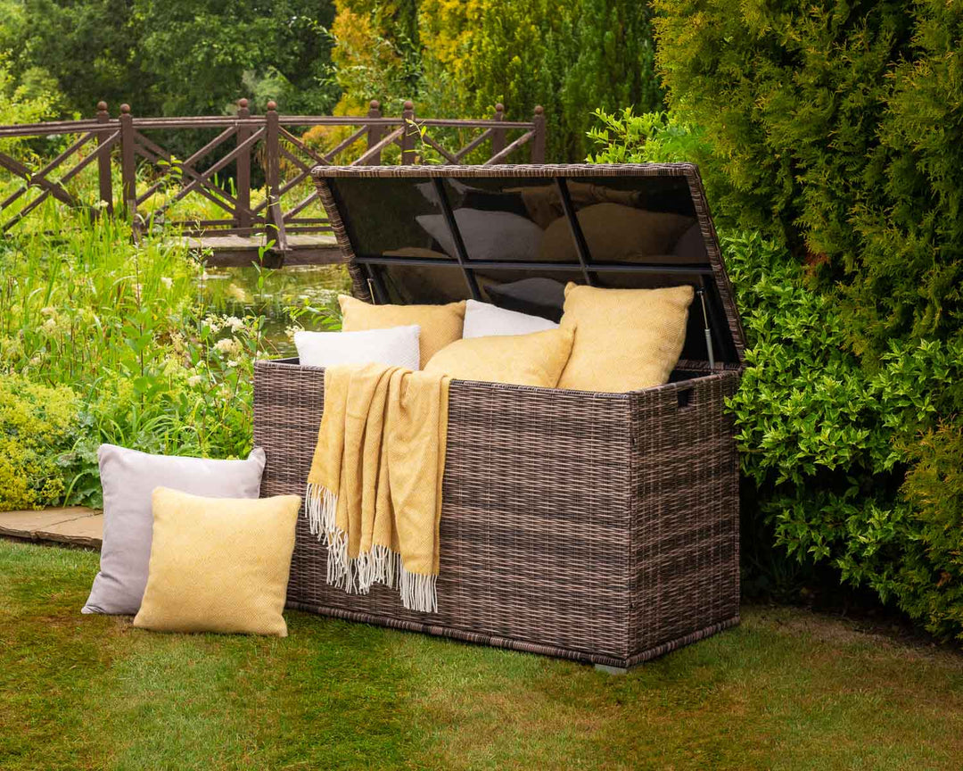 Outdoor Rattan Garden Storage Box in Truffle Brown - Rattan Direct