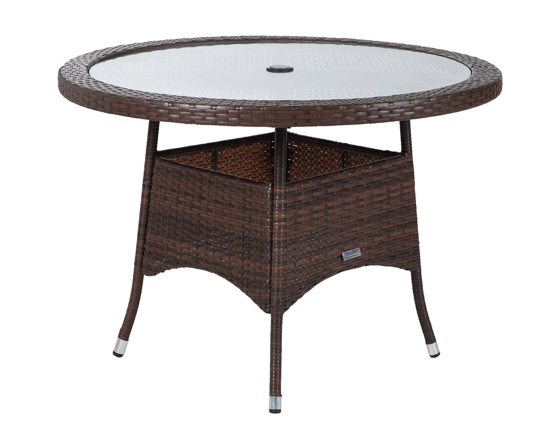 Rattan Garden Small Round Dining Table in Brown With Glass Top - Rattan Direct