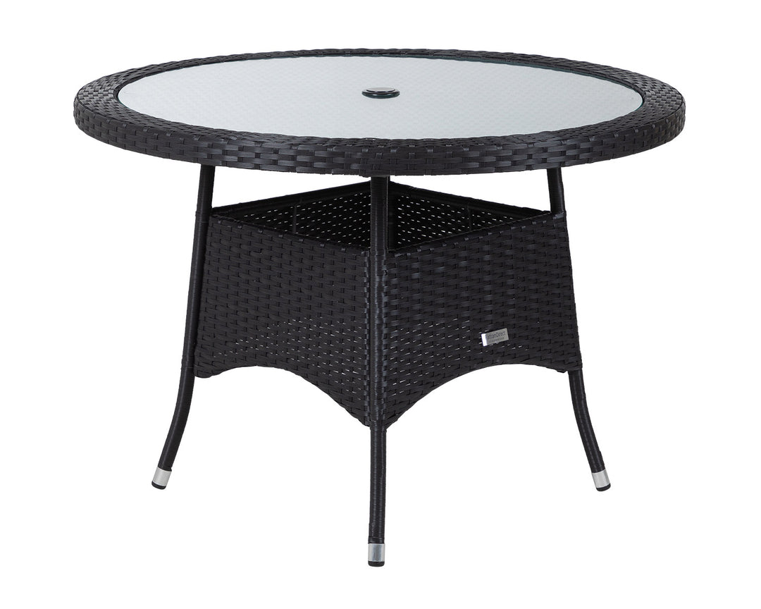 Rattan Garden Small Round Dining Table in Black With Glass Top - Rattan Direct