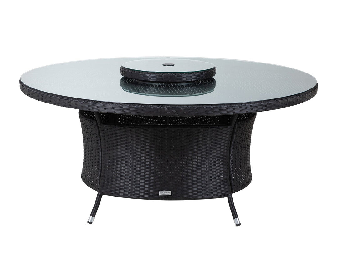 Large Round Rattan Garden Dining Table with Lazy Susan in Black - Rattan Direct