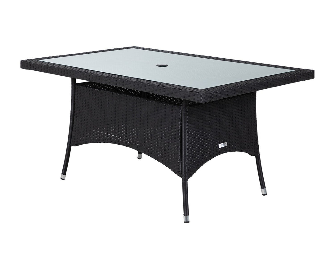 Rattan Garden Small Rectangular Dining Table in Black With Glass Top - Rattan Direct