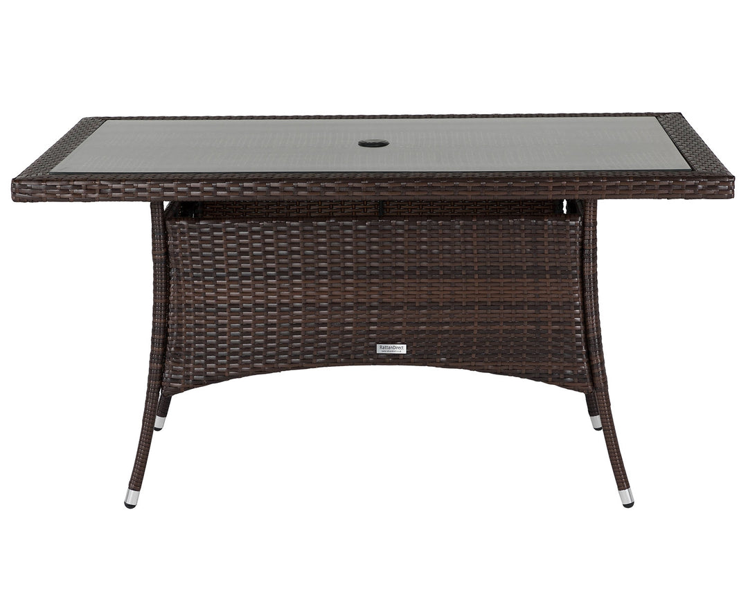 Rattan Garden Small Rectangular Dining Table in Brown With Glass Top - Rattan Direct