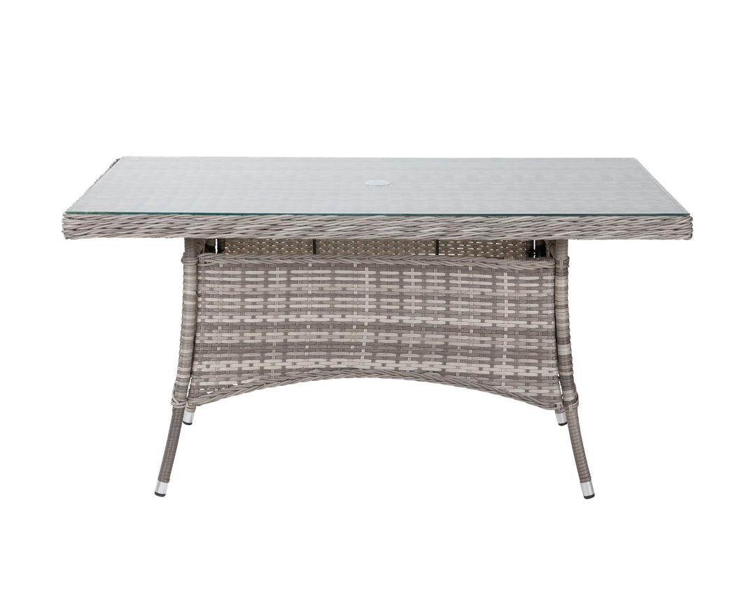 Rattan Garden Small Rectangular Dining Table in Grey With Glass Top - Rattan Direct