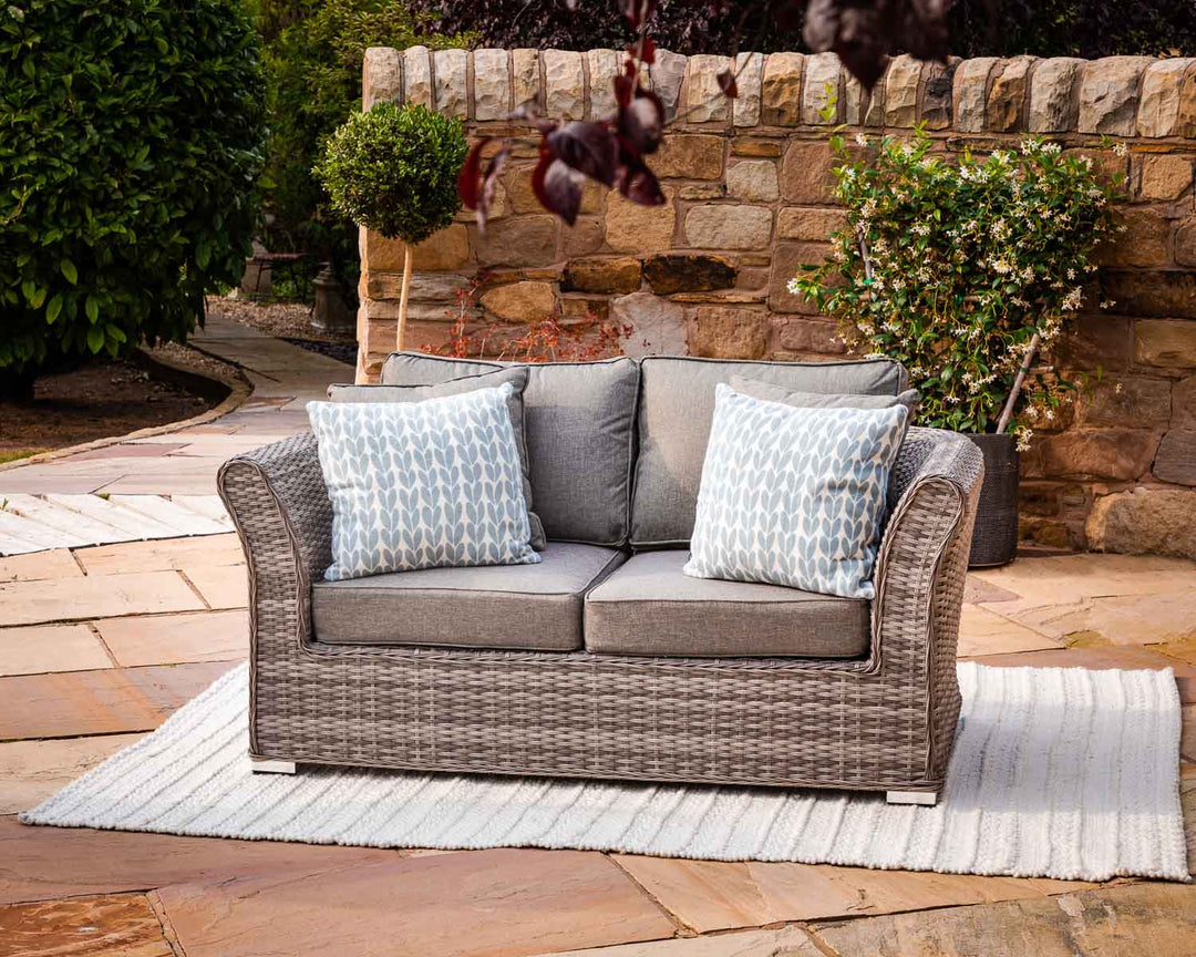 2 Seater Rattan Garden Sofa in Grey - Lisbon - Rattan Direct