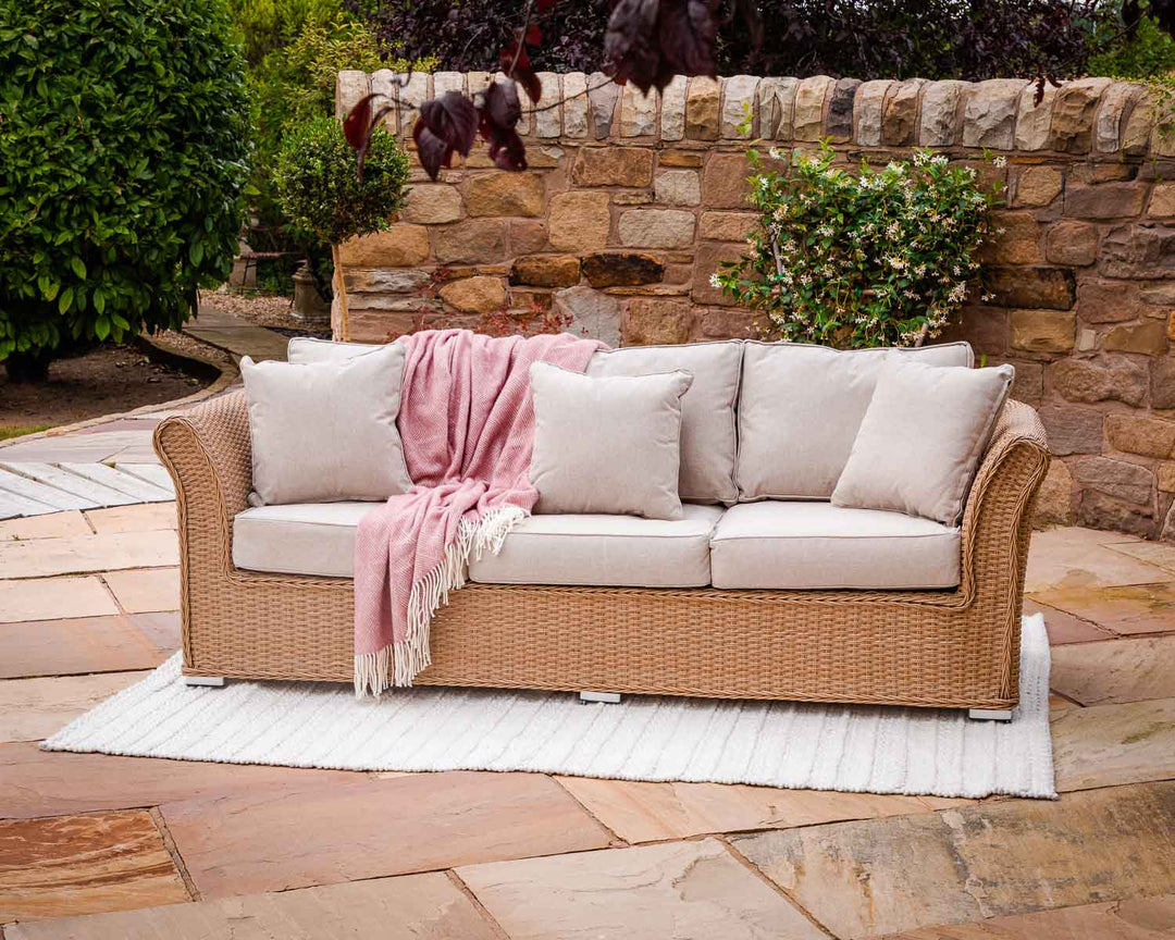 Lisbon 3 Seater Rattan Garden Sofa in Willow - Rattan Direct