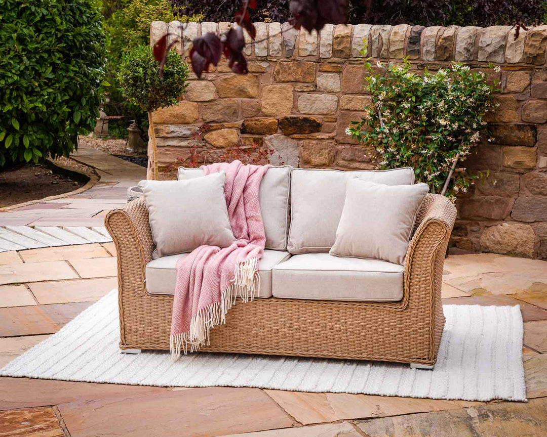 Lisbon 2 Seater Rattan Garden Sofa in Willow - Rattan Direct