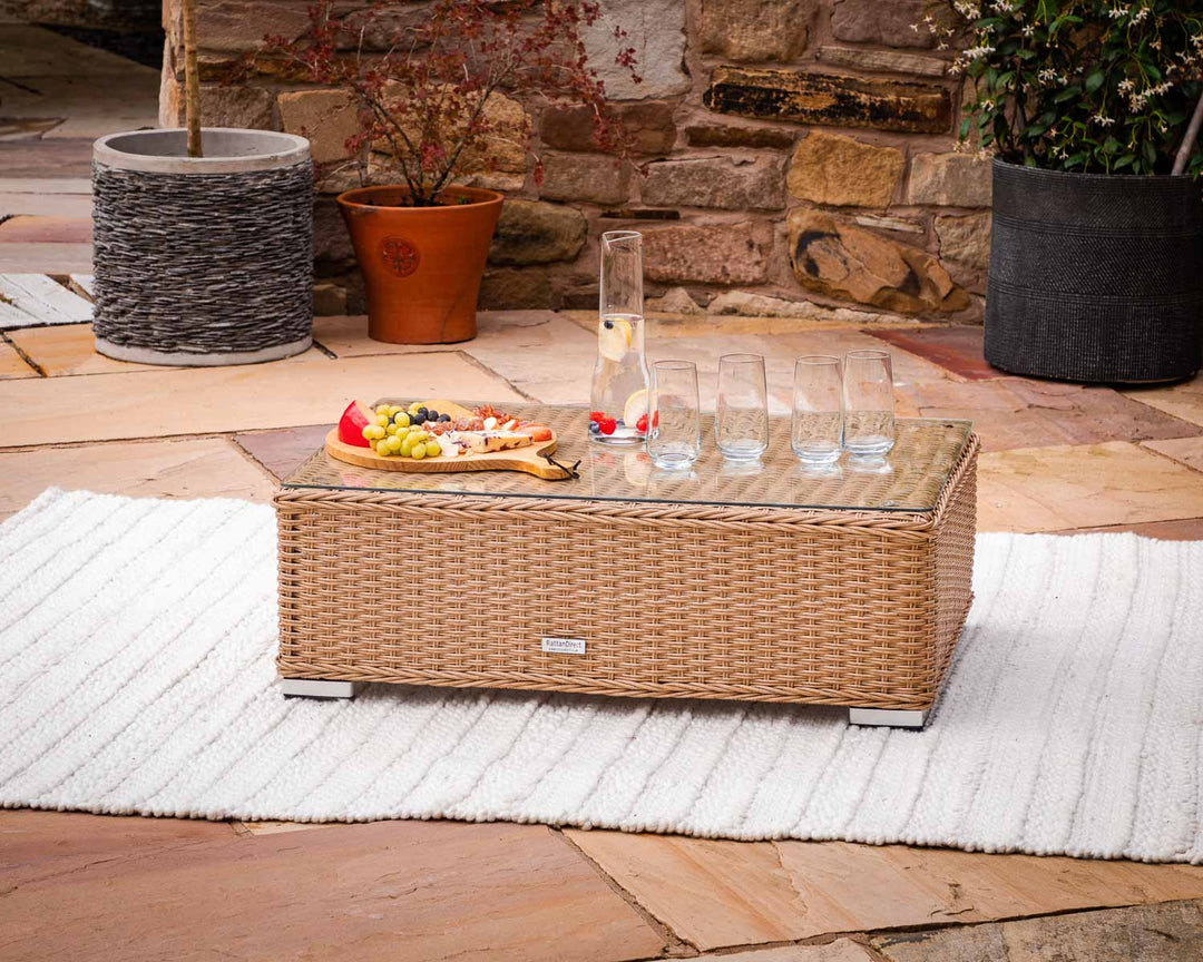 Rattan Garden Rectangular Coffee Table in Willow - Lisbon - Rattan Direct