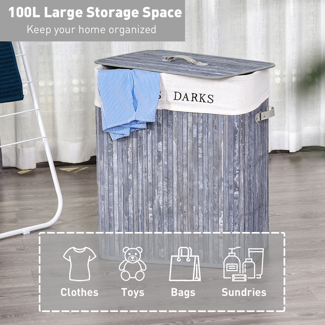 Wooden Laundry Hamper: 100L Collapsible Basket with Lid & Liner