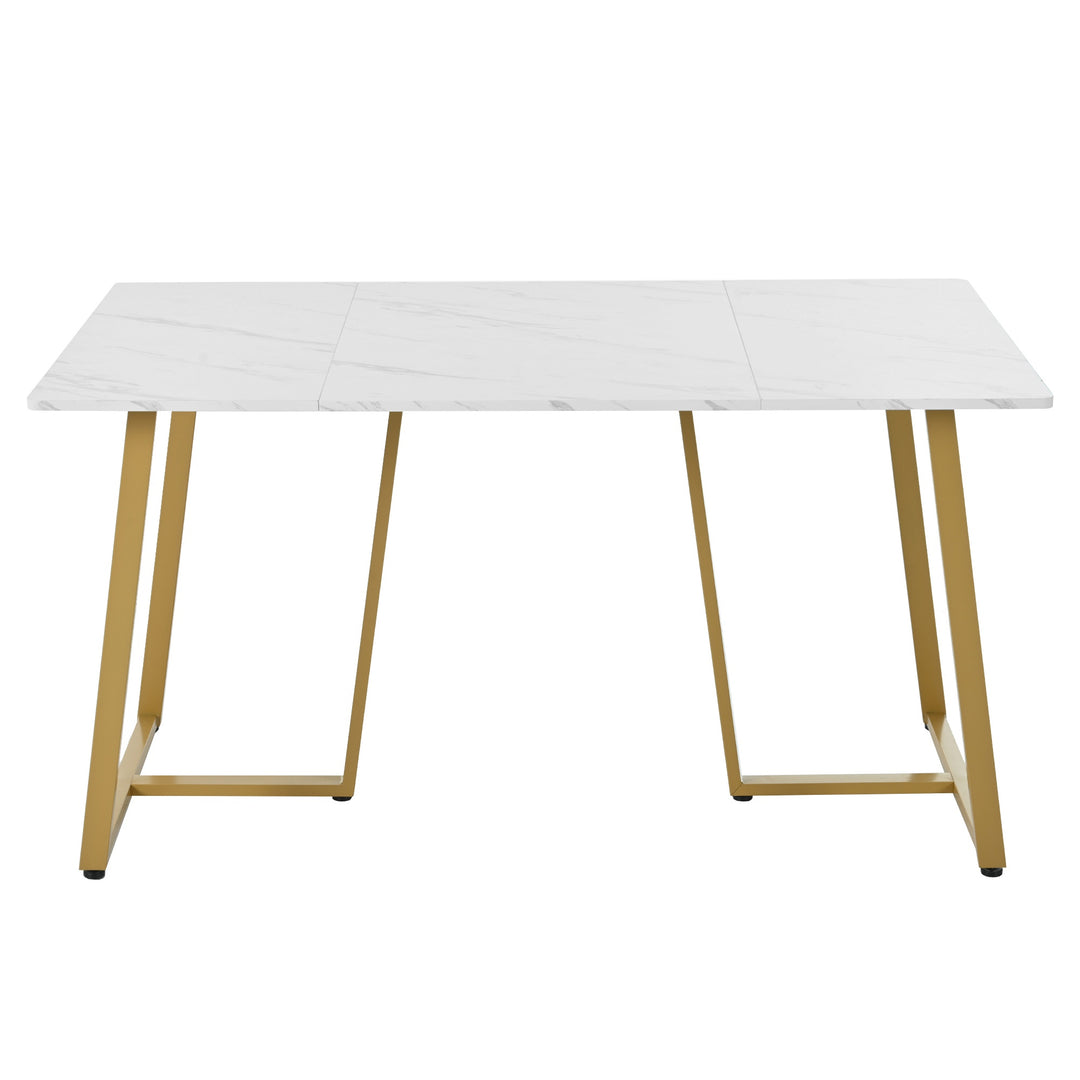 Modern Rectangular Extendable Dining Table with Marble Pattern & Metal Legs