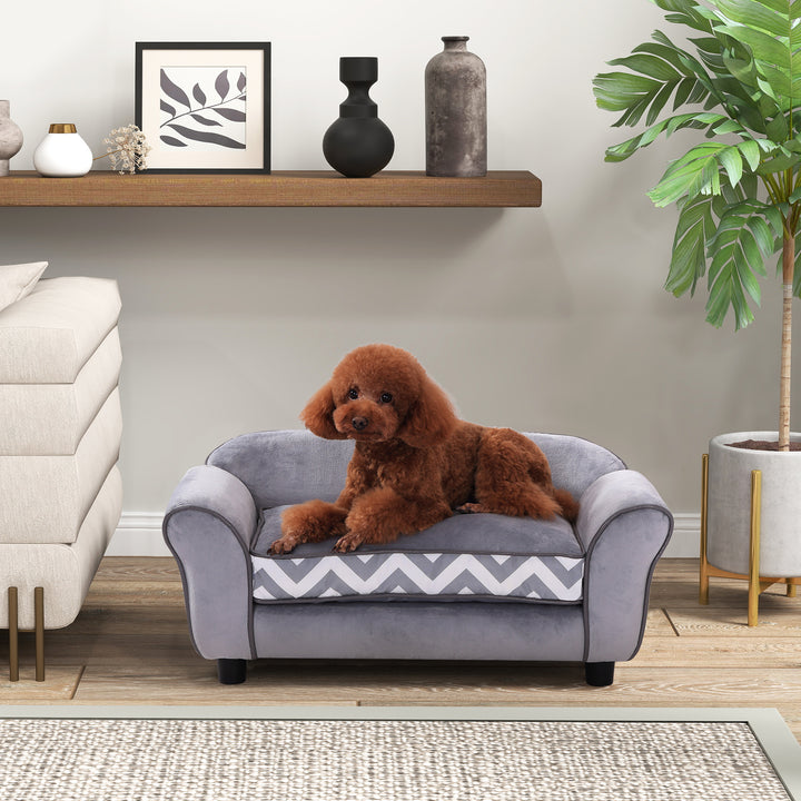 Dog Bed Sofa Velvet-Feel Pet Sofa Bed with Foam Cushion