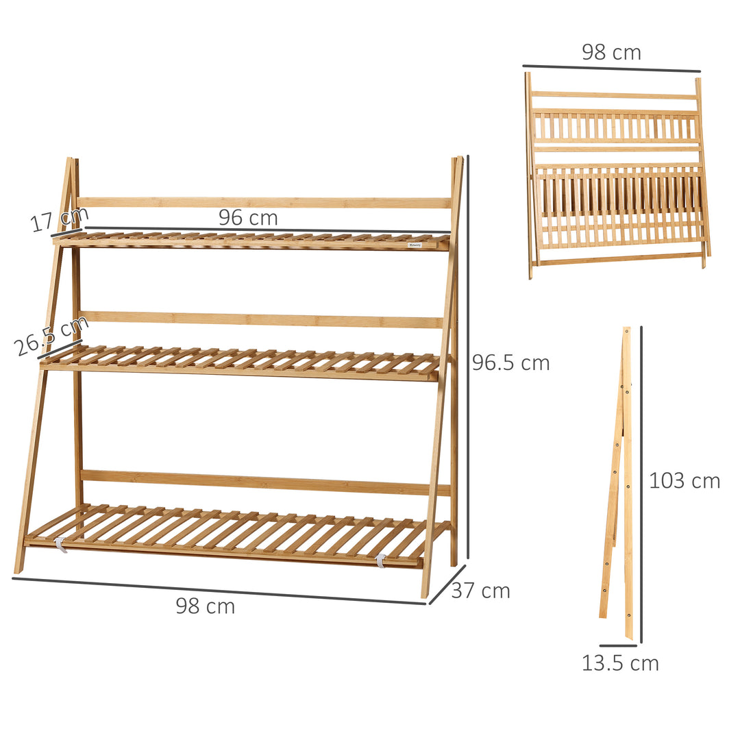 Outsunny Bamboo Plant Stand: 3-Tier Folding Display Shelf Rack