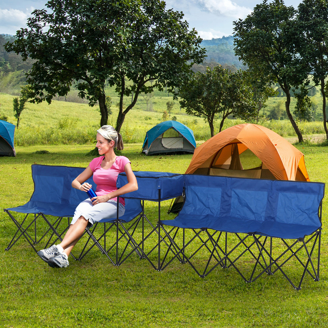 Folding Camping Bench: Steel-Framed Portable Seating for 6 with Integrated Cooler Bag