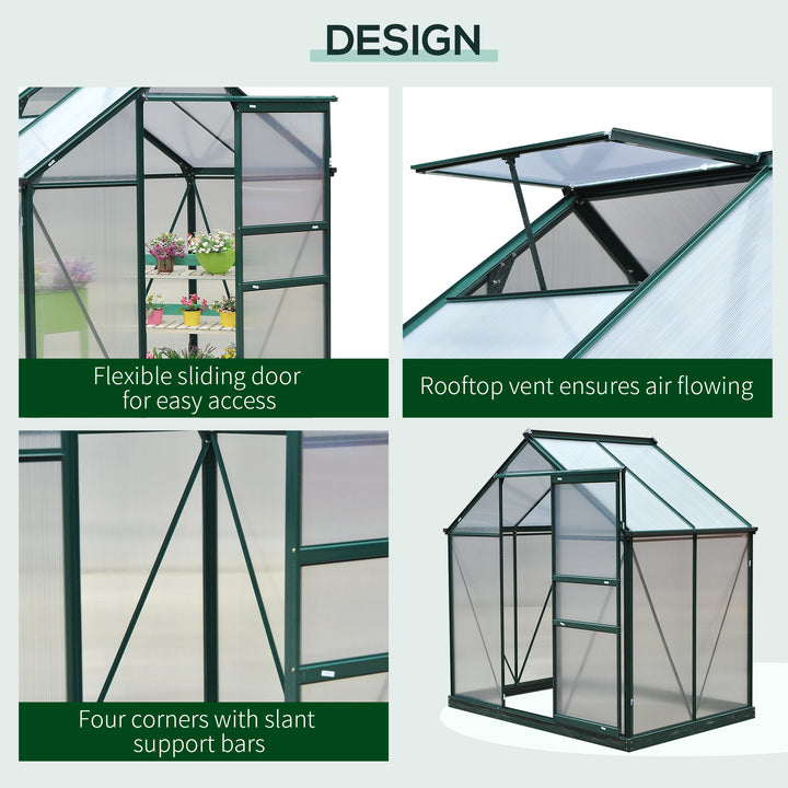 Clear Polycarbonate Greenhouse Large Walk-In Green House Garden Plants Grow Galvanized Base Aluminium w/ Slide Door (6ft x 4ft)