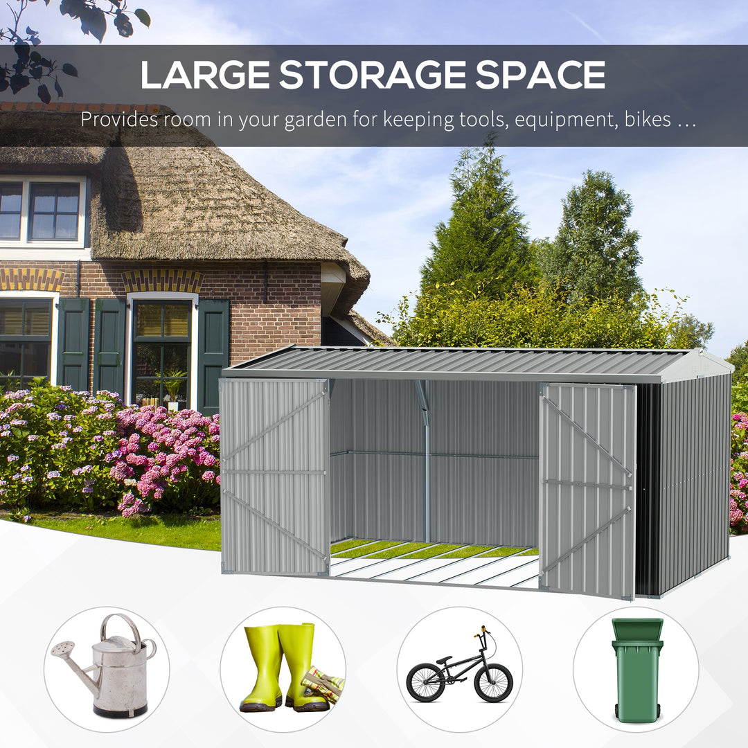 14 x 9 ft Lockable Garden Shed Large Patio Roofed Tool Metal Storage Building Foundation Sheds Box Outdoor Furniture