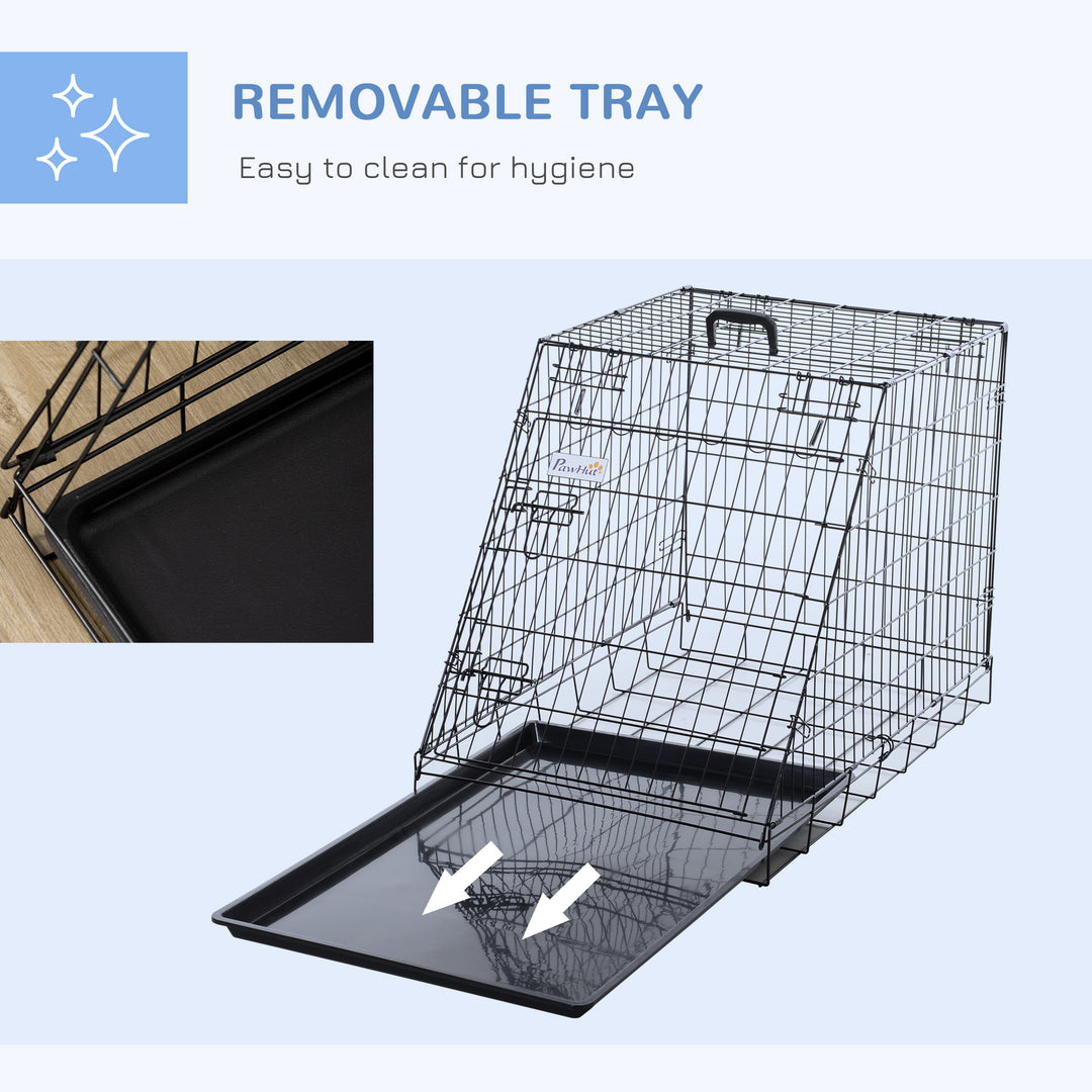 Metal Collapsible Car Dog Cage Crate Transport Folding Box Carrier Handle Removable Tray 77 x 47 x 55cm