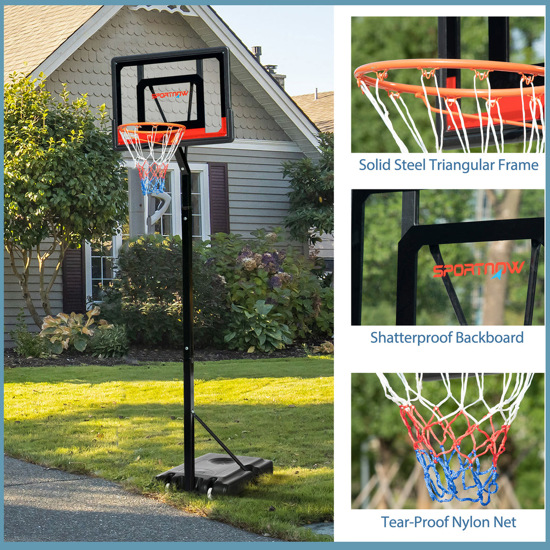 2.1-2.6m Adjustable Basketball Hoop and Basketball Stand w/ Sturdy Backboard and Weighted Base